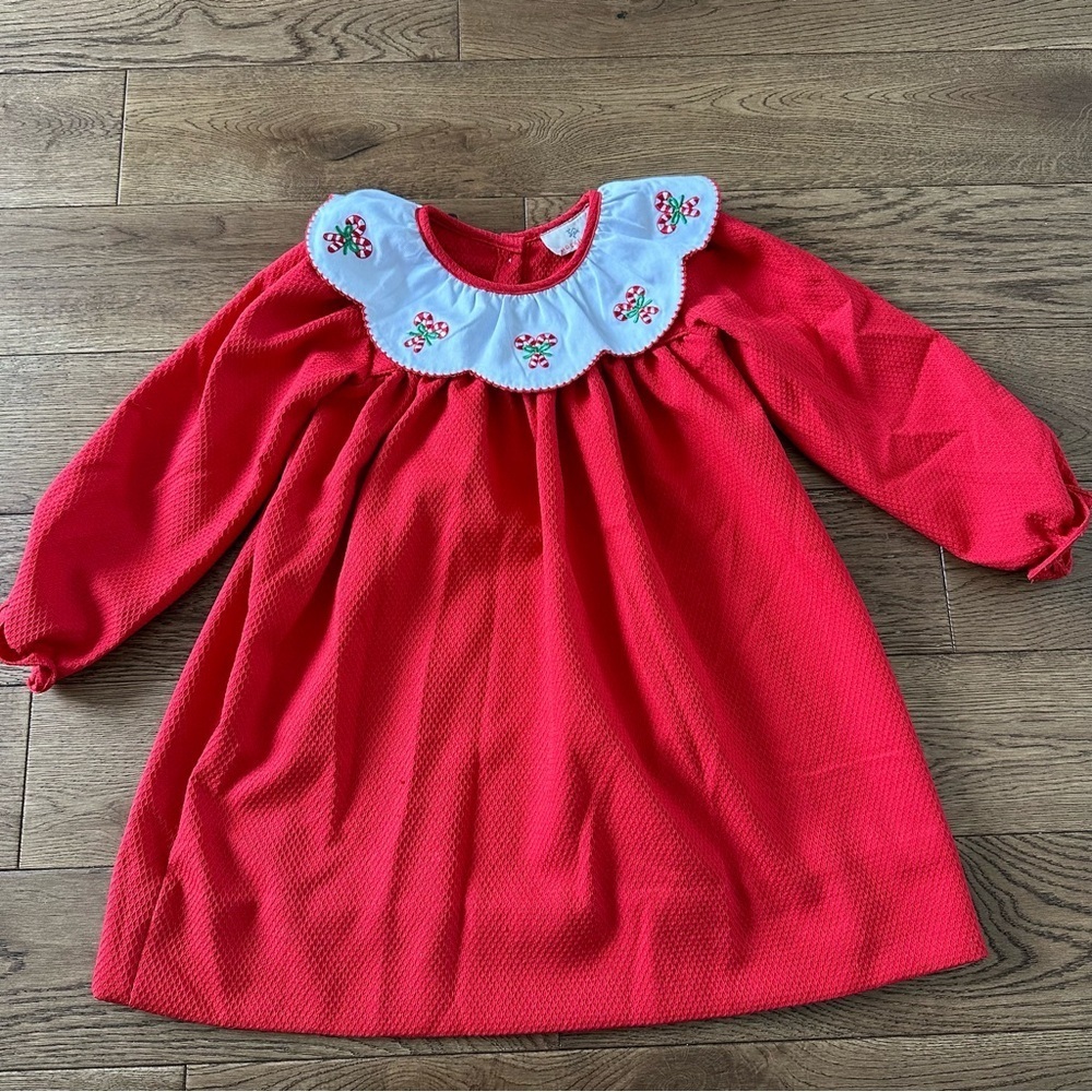 Mockingbird Candycanes Collar Dress 100% Cotton Sz 4